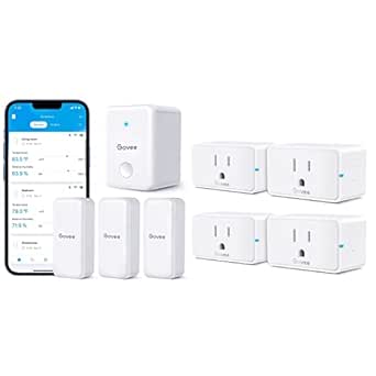 Govee WiFi Hygrometer Thermometer Sensor 3 Pack Bundle with Govee Smart Plug 15A, WiFi Bluetooth Outlets 4 Pack Work with Alexa and Google Assistant