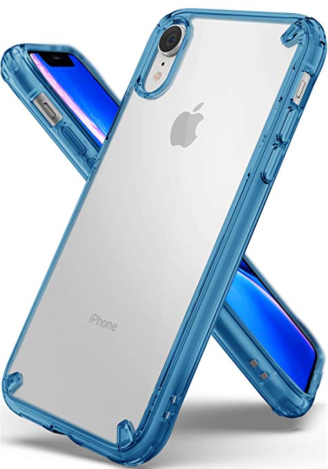 Ringke Fusion Compatible with iPhone XR Case, Clear Transparent PC Back TPU Bumper [Drop Defense] Raised Bezels Scratch Protection Natural Form Cover for iPhone XR 6.1" (2018) - Aqua Blue