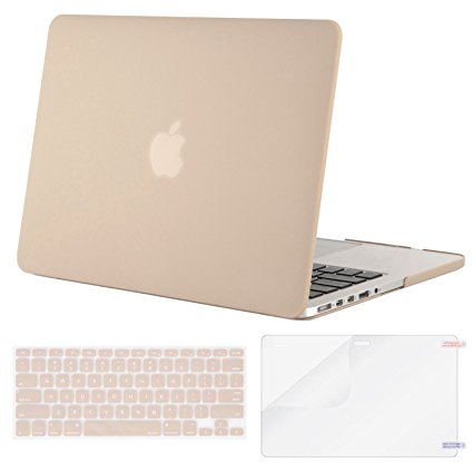 Mosiso Plastic Hard Case with Keyboard Cover with Screen Protector for Macbook Pro Retina 15 Inch (Model: A1398) No CD-ROM, Camel