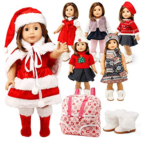 Oct17 Doll Clothes for American Girl 18” inch Dolls Wardrobe Makeover Outift Christmas Santa Casual Dress Boots Bundle