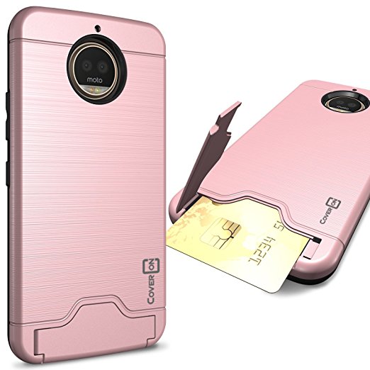 Moto G5S Plus Case, CoverON [SecureCard Series] Slim Fit Protective Hard Hybrid Cover with Credit Card Slot and Kickstand Phone Case for Motorola Moto G5S Plus - Rose Gold