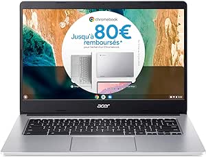 Acer Chromebook 314 CB314-2H-K6CV Ordinateur Portable Tactile 14'' HD, PC Portable (MTK MT8183, RAM 8 Go DDR4X, 64 Go eMMC , Arm Mali-G72 MP3, Chrome OS) - Clavier AZERTY, Laptop Gris