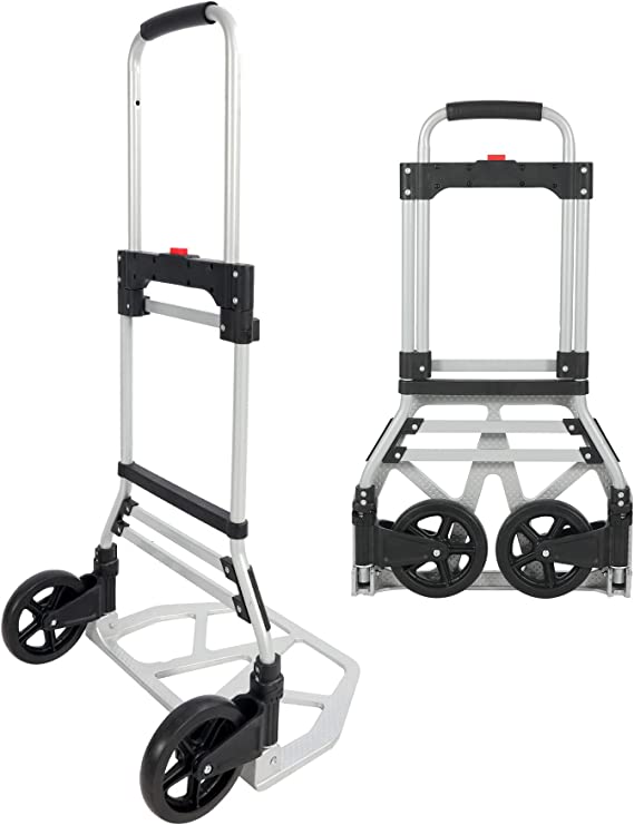 RedSwing Folding Hand Truck Dolly, Strudy Iron Pipe Hand Cart with Telescoping Handle, Heavy Duty 2 Wheels Dolly for Moving, 265lbs Capacity, Silver