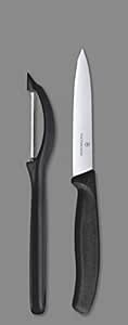 Victorinox Kitchen Knife, Set of 2, Sharp Straight Edge Knife and Stainless Steel Universal Peeler, Black