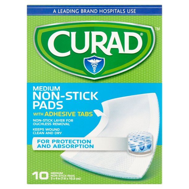 Curad Medium Non-Stick Pads With Adhesive Tabs, 10 count