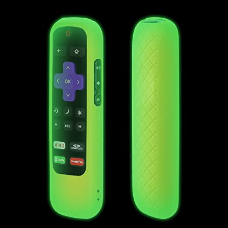 [Nightglow Green] Case for Roku Express Remote, Akwox Light Weight [Anti Slip] Shock Proof Silicone Cover for Roku Express/Roku Premiere RC68/RC69/RC108/RC112 Standard IR Remote [Lanyard Included]