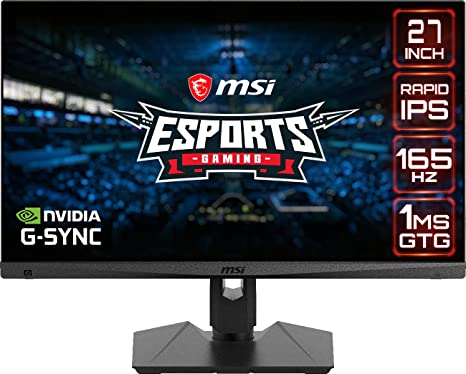 MSI Optix MAG274QRF-QD Esports Gaming Monitor - 27" WQHD(2560x1440), Flat, Rapid IPS, 165Hz, 1ms GTG Response Time, Quantum Dot, HDR, G-sync Compatible, VESA Mounting, USB Type C, Display,HDMI, Black