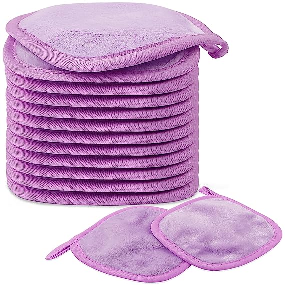 HOMEXCEL Makeup Remover Cloth 12 Pack,Reusable Makeup Remover Pads,Washable Ultra Soft Facial Cleansing Cloths For All Skin Types,5 X 5 In,Purple