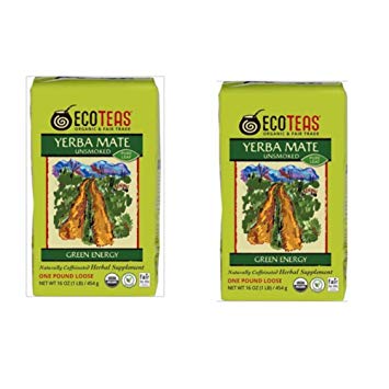 ECOTEAS Organic Unsmoked Yerba Mate Tea Pure Loose Leaf 1 LB (Pack of 2)