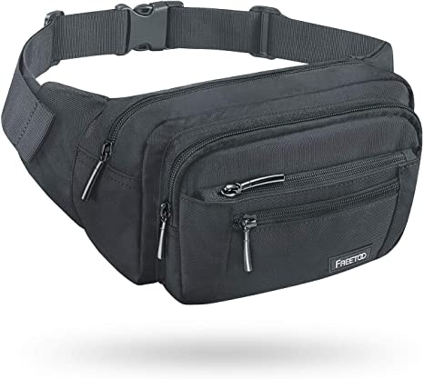 FREETOO Bum Bag Waist Fanny Pack for Men Women Waist Bag with 6 Zipped Pockets Waterproof Bumbag for Dog Walking Running Hiking Travel Holiday