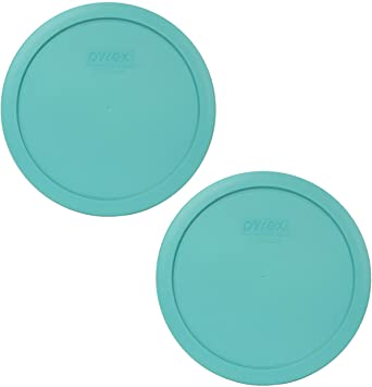 Pyrex 7402-PC Turquoise Round Plastic Food Storage Replacement Lids - 2 Pack