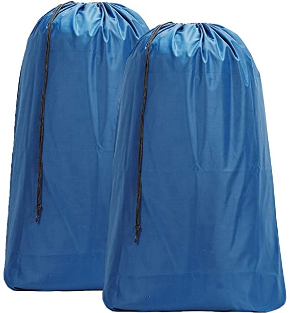 HOMEST Nylon Laundry Bag, Rip-Stop Large Drawstring Bag, Machine Washable, Light Blue
