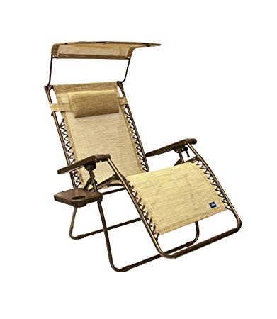 Bliss Hammocks Wide Gravity Free Lounger Chair with Pillow and Canopy and Side Tray, Sand