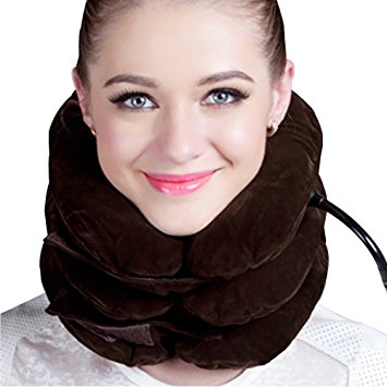 Cervical Traction Device ✮ Improve Spine Alignment to Reduce Neck Pain ✮ Cervical Collar Adjustable（Brown) cervical neck traction Pillow (brown)