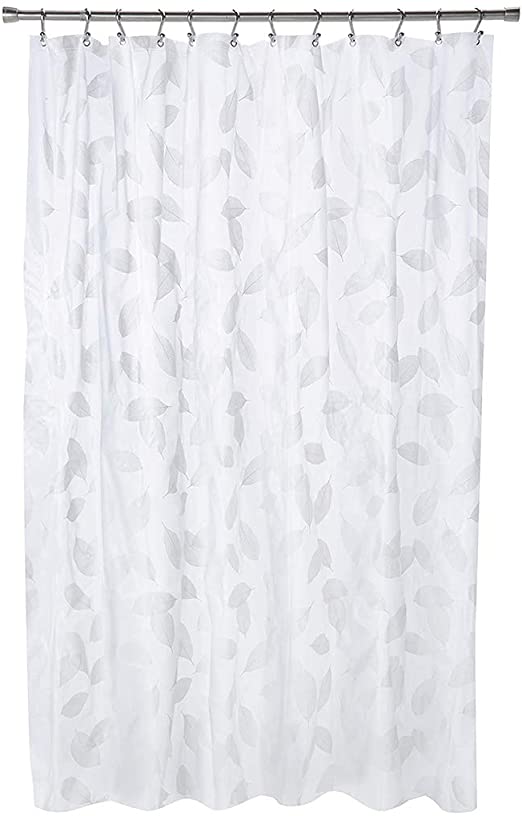 EXCELL Home Fashions Modern Leaf Shower Curtain, PEVA Shower Curtain, PVC Free, No Chemical Odors, 100% Water-Resistant, Rust Resistant Grommets, for Master, Guest Bathroom, 70” x 72”, White