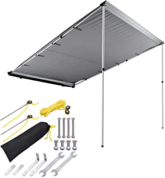 ZeHuoGe 6.6'x8.2' Grey Car Side Awning Rooftop Pull Out Tent Shelter PU2000mm UV50  Telescoping Poles Twist-Lock Aluminum Alloy Structure Shade Outdoor Camping US Delivery (200x250cm, Grey)