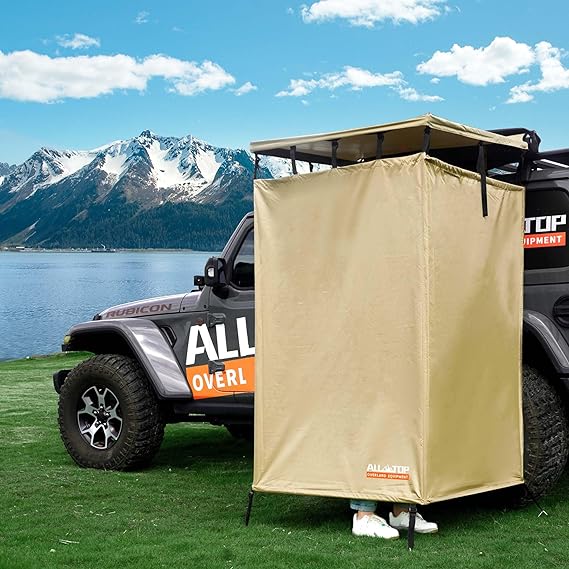 ALL-TOP Vehicle Awning Shower Room with Roof, 3.3ft x 3.3ft, Privacy Shelter Restroom with LED Light, Waterproof Carside Shower Tent Overland