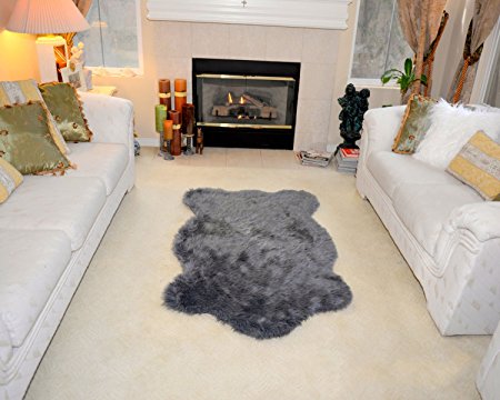 Homemusthaves 2x3 Feet Grey Gray Faux Sheepskin Rug Carpet Shaped Sheep Skin Rugs