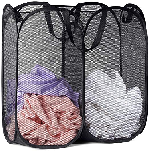 Mesh Popup Laundry Hamper - Portable, Durable Handles, Collapsible for Storage and Easy to Open. Folding Pop-Up Clothes Hampers Are Great for the Kids Room, College Dorm or Travel. (Black)