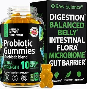 Probiotic Prebiotics Fiber Gummies Supplement - Digestive & Immune Support, Bacillus Subtilis, Coagulans, Probiotics for Women & Men Digestive Health - Fiber Gummies for Adults, Gut Health, 60 Gummies