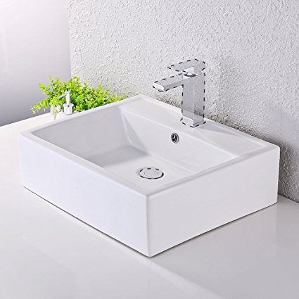 KES Bathroom Sink, Vessel Sink Porcelain 20 Inch Above Counter White Countertop Bowl Sink for Lavatory Vanity Cabinet Contemporary Style, BVS116