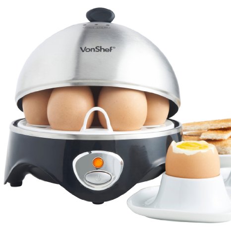 VonShef Electric Egg Boiler Cooker for up to 7 Eggs, Poacher and Steamer Bowl Included- Free 2 Year Warranty