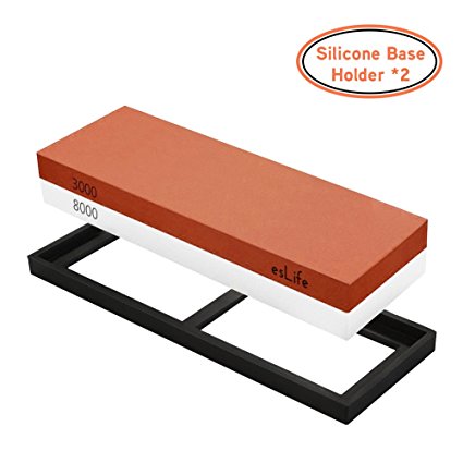 Whetstone, esLife Knife Sharpening Stone 3000 / 8000 Grit Combination Suitable for Most Grinding Operations Waterstone with Double-sided NonSlip Silicone Base Holder