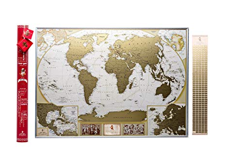MyMap Special Love Edition World Scratch Off Map (Red Tube) Deluxe Large World Scratch Off Map w/Enlarge Europe and Caribbeans Map | 35 x 25 inc Push Pin Travel Map Wedding Gift