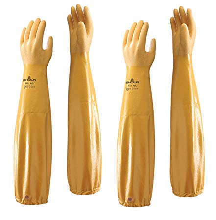 (2 Pair) Showa Atlas 772 Nitrile Elbow Length Chemical Resistant Gloves, 26", Yellow (Extra Large)