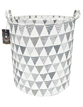 HKEC 19.7’’ Waterproof Foldable Storage Bin, Dirty Clothes Laundry Basket, Canvas Organizer Basket for Laundry Hamper, Toy Bins, Gift Baskets, Bedroom, Clothes, Baby Hamper(Gray Triangle)
