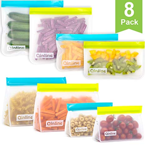 Reusable Ziplock Bags - 8 Pack Mix Stand up & Flat Freezer Bags (4 Reusable Sandwich Bags   4 Reusable Snack Bag) BPA Free Reusable Storage Bags for Food, Lunch, Make-up, Travel, Home Organization