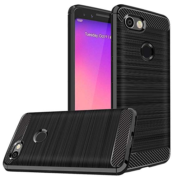 Dretal Google Pixel 3a Case, Carbon Fiber Shock Resistant Brushed Texture Soft TPU Phone case Anti-Fingerprint Flexible Full-Body Protective Cover for Google Pixel 3 Lite / 3a (Black)