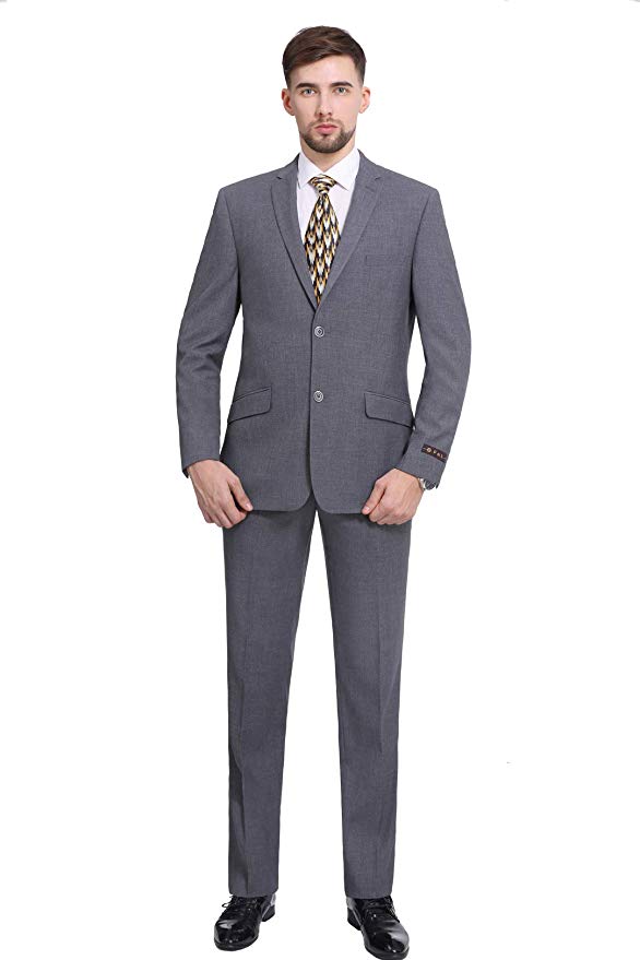 P&L Men's Premium Slim Fit 2-Piece Suit Blazer Jacket & Flat Pants Set