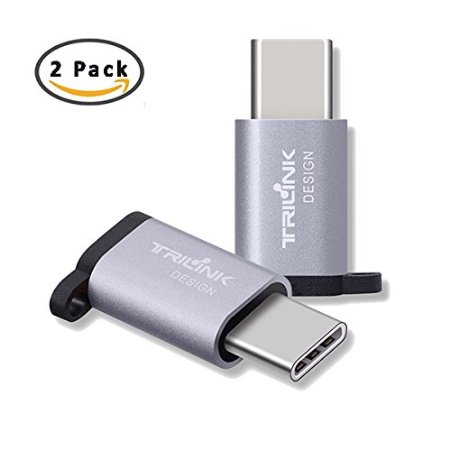 USB-C to Micro USB Adapter, TriLink [2 in 1 Pack] Anti-lost Keyring Design USB Type-C to Micro USB Converts,Works with MacBook, Nexus 5X/6P, Nokia N1, OnePlus 2 and More(Grey)