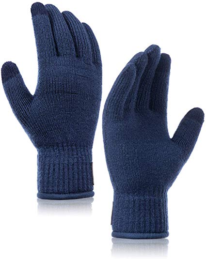 PAGE ONE Mens Warm Winter Non Slip Touchscreen Knit Gloves Warm Fleece Lined,High Sensitive Texting Gloves