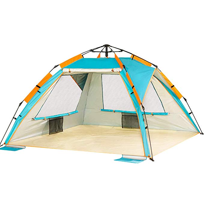 ZOMAKE Instant Beach Tent Sun Shelter 3-4 Person, Pop Up Beach Umbrella Easy Setup Portable Sun Shade Tent with SPF 50  UV Protection for Kids Family