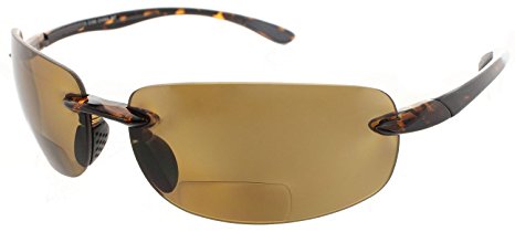 Maui Island Life Bifocal Sunglasses Rimless Wrap Sun Readers Lightweight TR90 Frame for Men and Women - Available in Polarized or Non Polarized Lens