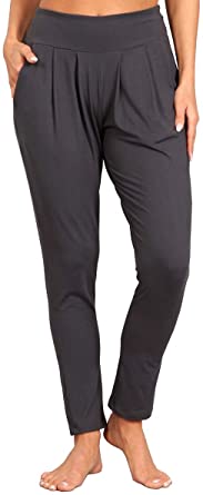 HEYHUN Womens Athleisure Ultra Soft Knit Yoga Bottoms Casual Solid Harem Pants w Pockets S-XL
