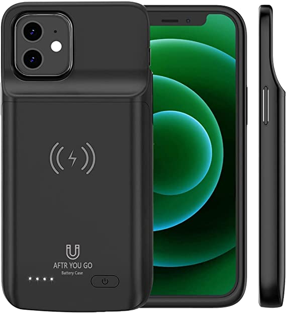 Battery Case Compatible with iPhone 12 Mini(5.4“), 7000mAh Portable Rechargeable Battery Pack, Wireless Charging Case Extended Battery Charger Case for iPhone 12 Mini(ZHX-639)-Black