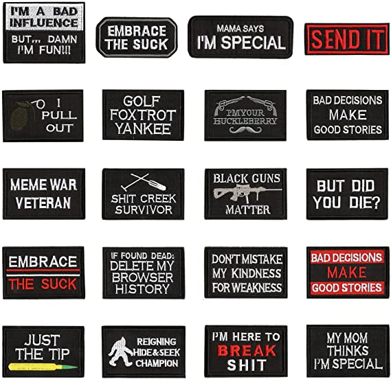 WZT 20 Pieces Funny Tactical Military Morale Patch Full Embroidery Patch Set for Caps,Bags,Backpacks,Clothes,Vest,Military Uniforms,Tactical Gears Etc.