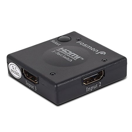 Fosmon 3 Port HDMI Switch - 3 HDMI Inputs, 1 Output, Auto Switching, 1080p DTS-HD TrueHD Lpcm for PS4, PS3, Xbox One, Xbox 360, Blu-Ray, HDDVD, HD Box