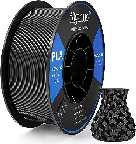 3Dgenius PLA 3D Printer Filament PLA Filament 1.75mm 1kg/2.2lbs Spool 3D Printing Filament 1.75mm PLA Filament Dimensional Accuracy  /- 0.03mm, Black PLA Fit Most FDM Printers