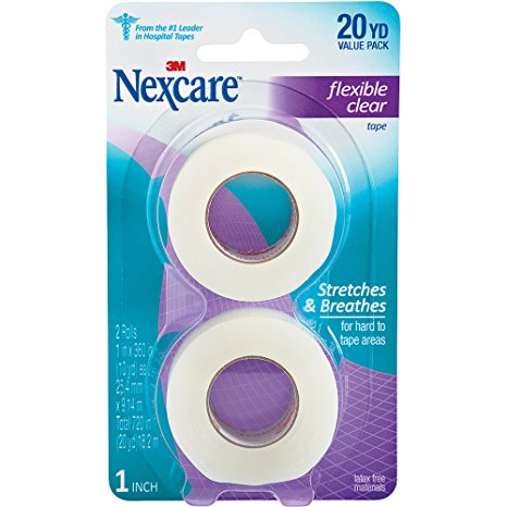 Nexcare Flexible Clear First Aid Tape, 1-Inch x 10-Yard Roll, 2 count