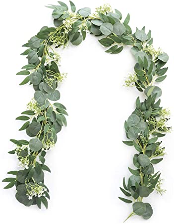 Ling's moment 1pc 6.5FT Long Artificial Eucalyptus with Baby's Breath Garland for Wedding Arch Backdrop Table Centerpieces Decorations