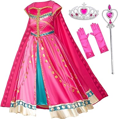 Arabian Princess Costume Dress for Little Girls Birthday Christmas,Halloween Party with Gloves,Crown,Wand Accessories