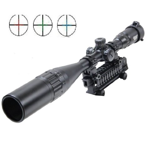 UUQ® 6-24X50mm AOL Hunting Rifle Scope W front AO adjustment, Red/Blue/green mil-dot reticle, W Heavy Duty Ring Mounts & Flip Up Scope Covers & Extended Sunshade