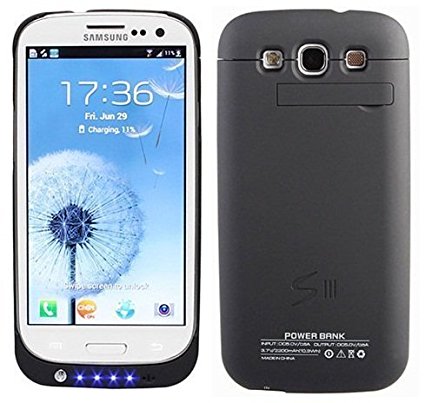 LanLan 3200 mAh External Battery Power Pack Case (With Media Kick Stand) (Black)   Free Screen Protector for Samsung Galaxy S3 i9300