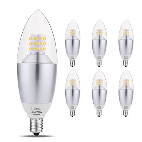 TGMOLD Candelabra LED Bulbs, Dimmable 65-70Watt Light Bulbs Equivalent, 7Watt Candelabra Light Bulbs, 4000K Natural White Chandelier Bulb, 600lm LED Lights, 6 Pack