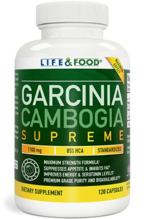 85% HCA (Standardized) Pure Garcinia Cambogia Extract Supreme - 1100 mg, 120 Capsules, All Natural Weight Loss Supplement, Helps Boost Mood and Energy Levels (1 bottle)