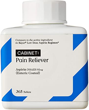Cabinet Aspirin 81mg | Low Strength, Enteric Coated, 365 Tablets, Compared to Bayer Active Ingredient